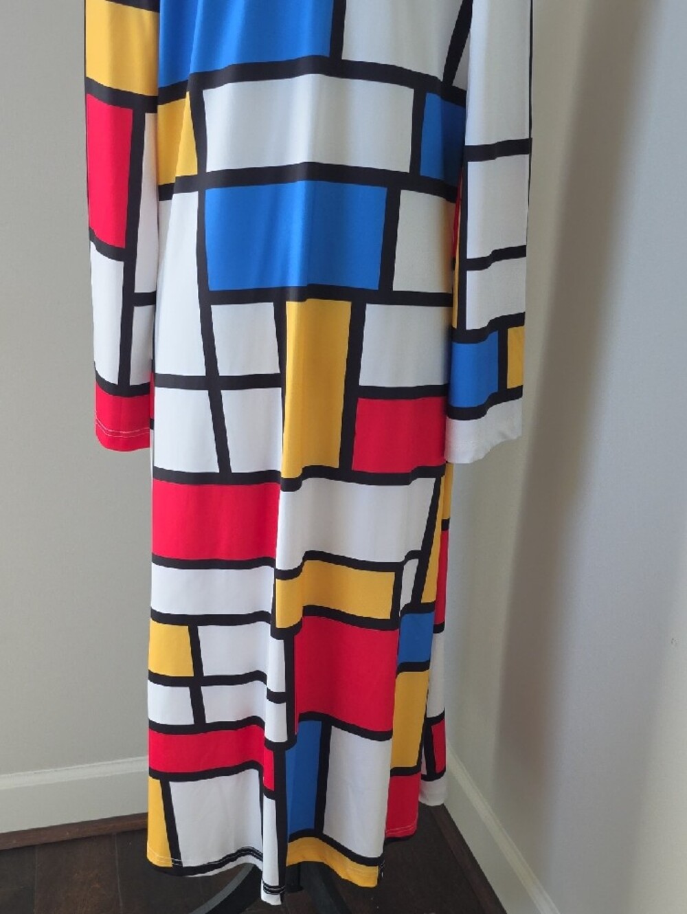 Colorblock Geometric Long Shirt Dress in Red, Blue & Yellow - Picture 3 of 4